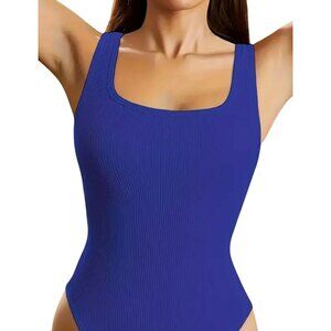 Ribbed Bodysuit*Leotard*Sexy*High cut Legs*Sissy*3 Crotch Snaps  XL Blue*  NEW